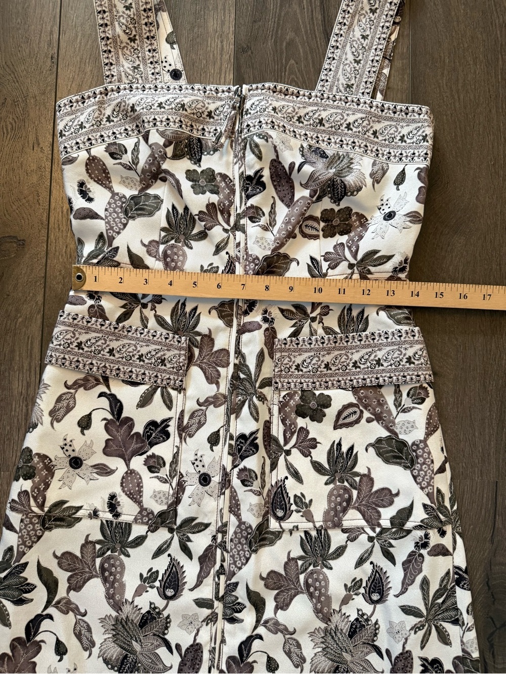 Tory Burch Botanical Print Mikado Apron Dress Floral Zip Front Sleeveless Size 2 - Picture 7 of 9